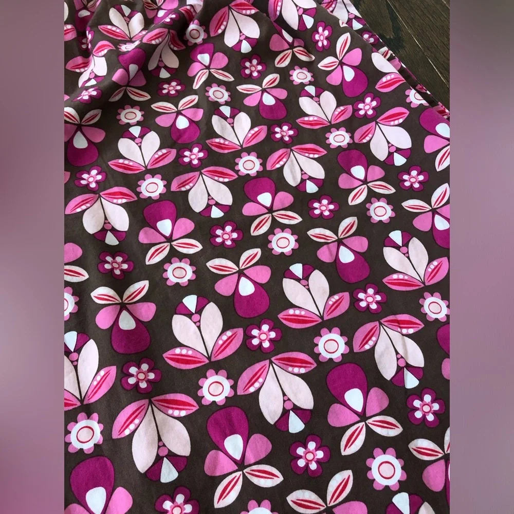 Hanna Andersson Girls 12 (150cm) Brown w/Pink Flowers Ruched Halter Shift Dress - Picture 10 of 11